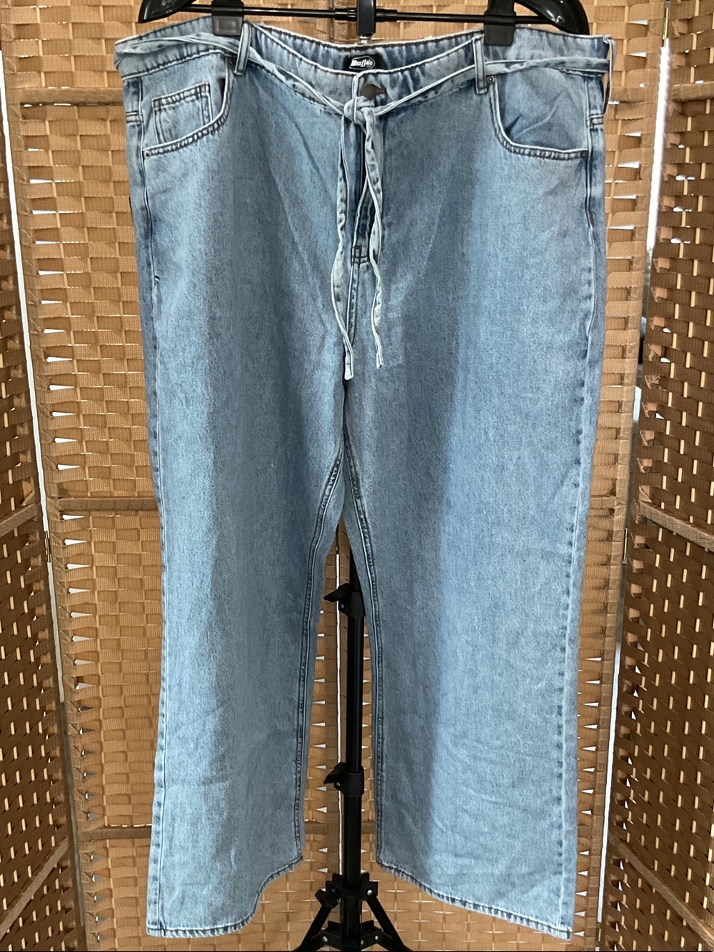 Buffalo David Bitton Light Blue Wide-Leg Jeans with Drawstring